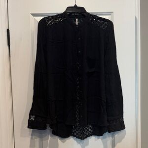 Free People Black Blouse with Lace Accents